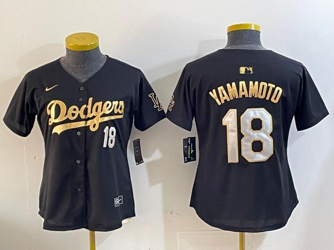 Youth Los Angeles Dodgers #18 Yoshinobu Yamamoto Black Gold Limited Stitched Baseball Jersey