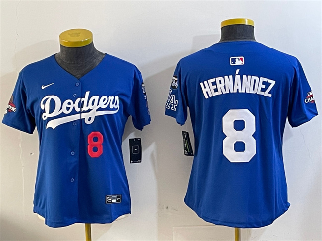 Youth Los Angeles Dodgers #8 Enrique Hernandez Royal 2024 World Series Champions With Fernando Memorial Patch Alternate Limited Stitched Baseball Jersey