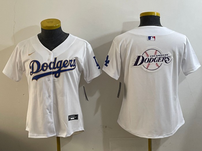 Women's Los Angeles Dodgers Big Team Logo Patch White Home Nike Limited Stitched Baseball Jerseys