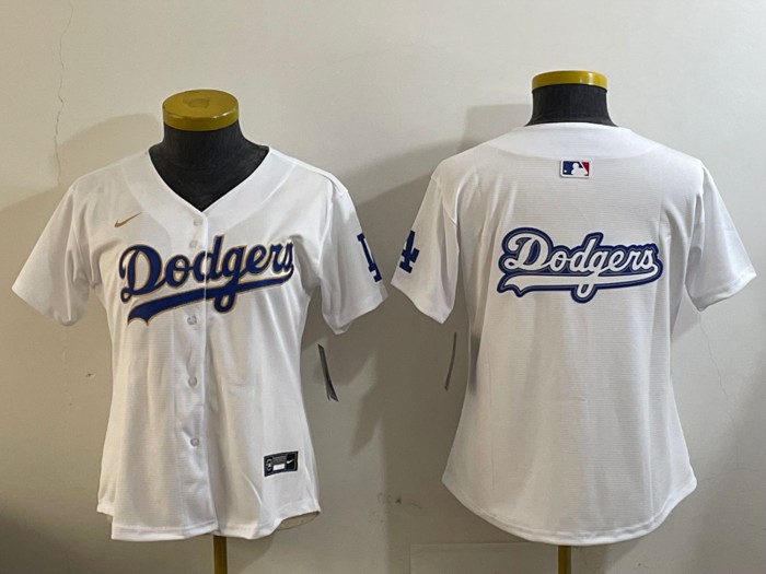 Women's Los Angeles Dodgers Big Team Logo Patch White Home Nike Limited Stitched Baseball Jersey