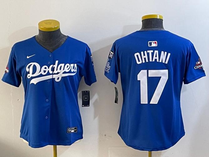 Women's Los Angeles Dodgers #17 Shohei Ohtani Royal 2024 World Series Champions With Fernando Memorial Patch Alternate Cool Base Stitched Baseball Jerseys