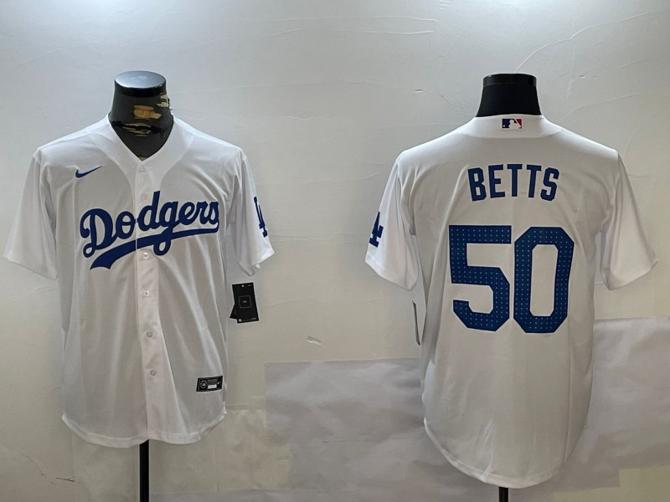 Men's Los Angeles Dodgers #50 Mookie Betts White Nike Cool Base Stitched Baseball Jersey