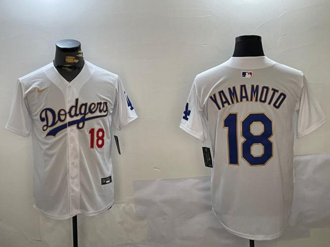 Men's Los Angeles Dodgers #18 Yoshinobu Yamamoto White Gold Home Limited Stitched Baseball Jersey