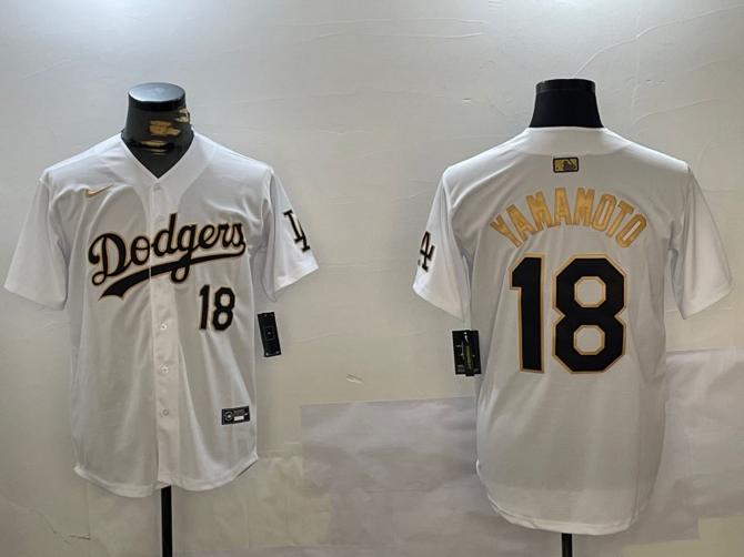 Men's Los Angeles Dodgers #18 Yoshinobu Yamamoto White Gold Home Limited Stitched Baseball Jerseys