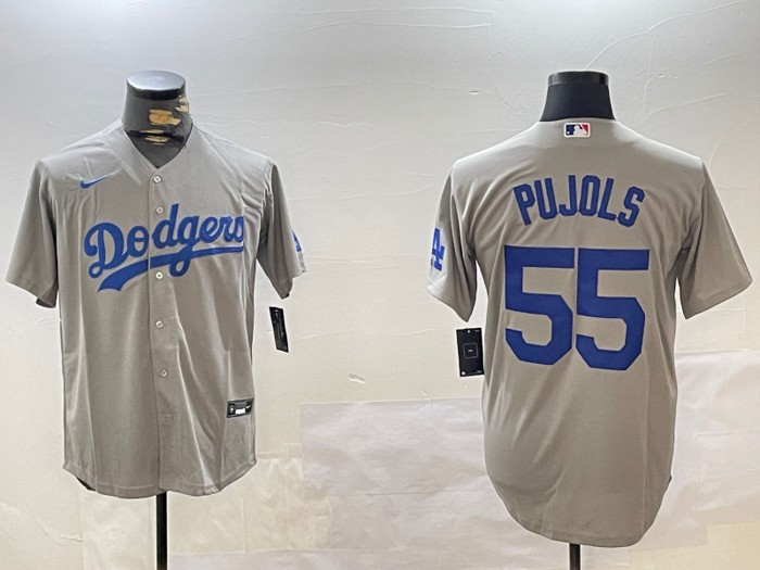 Men's Los Angeles Dodgers #55 Albert Pujols Gray Road Stitched Cool Base Jersey