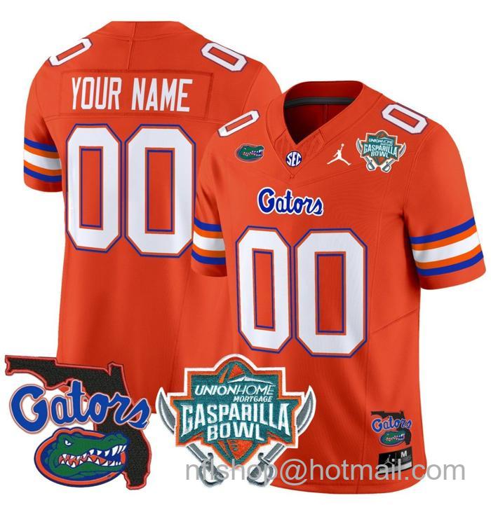 Men's Jordan Brand Custom Florida Gators Jersey 2025 Gasparilla Bowl Patch Football Orange