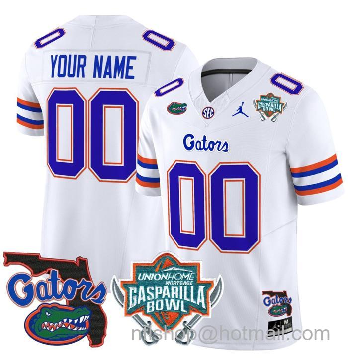 Men's Jordan Brand Custom Florida Gators Jersey 2025 Gasparilla Bowl Patch Football White