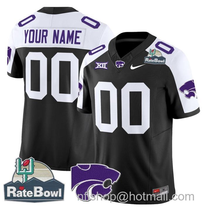 Men's Nike Custom Kansas State Wildcats Jersey 2025 Rate Bowl Patch Football Black Alternate