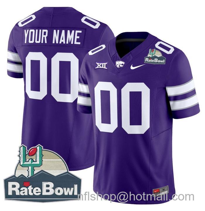 Men's Nike Custom Kansas State Wildcats Jersey 2025 Rate Bowl Patch Football Purple