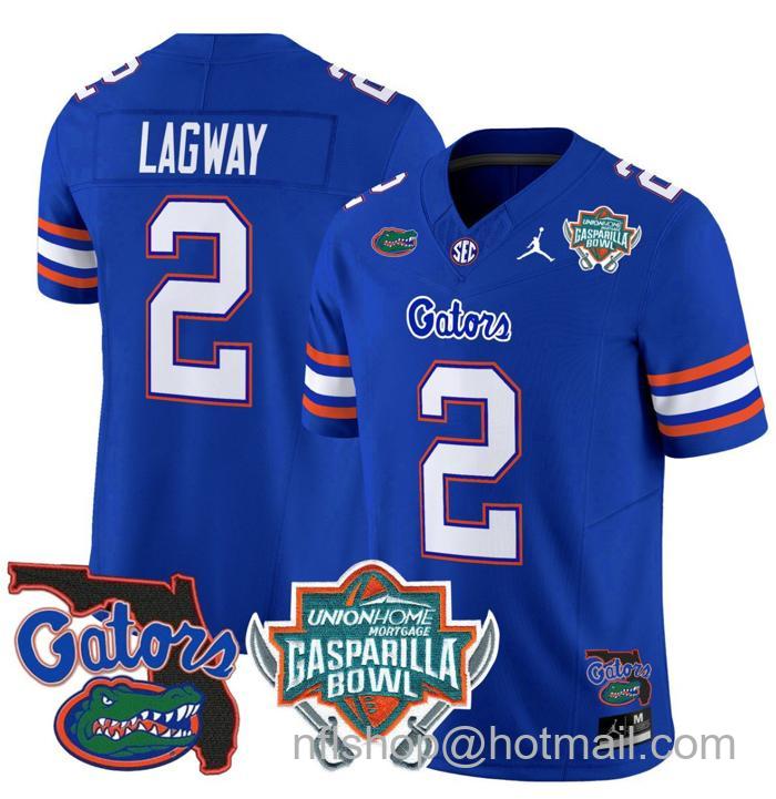 Men's Jordan Brand DJ Lagway Jersey #2 Florida Gators 2025 Gasparilla Bowl Patch Royal