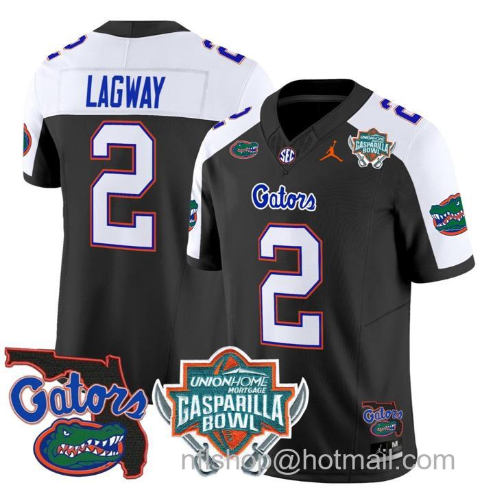 Men's Jordan Brand DJ Lagway Jersey #2 Florida Gators 2025 Gasparilla Bowl Patch Black Alternate