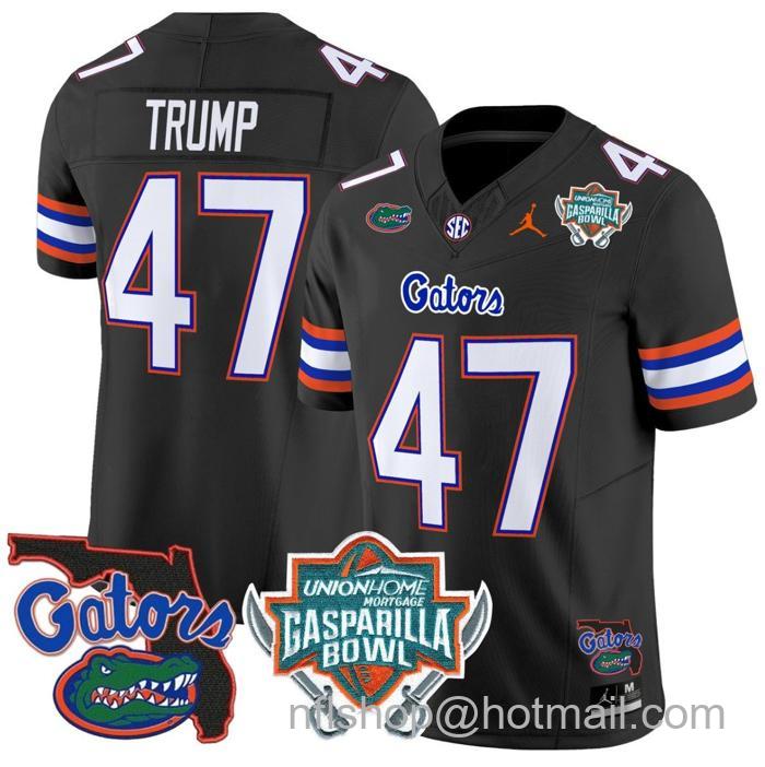 Men's Jordan Brand Donald Trump Jersey #47 Florida Gators 2025 Gasparilla Bowl Patch Black