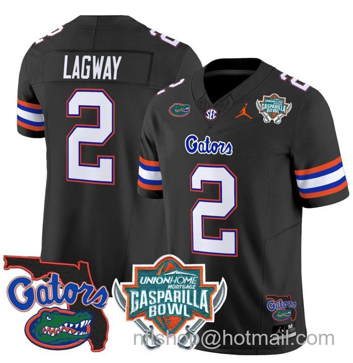 Men's Jordan Brand DJ Lagway Jersey #2 Florida Gators 2025 Gasparilla Bowl Patch Black