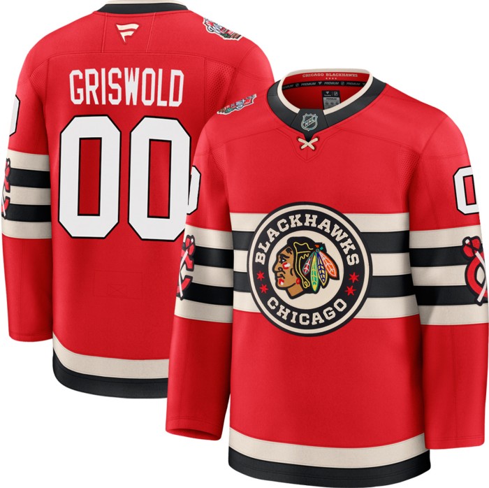 Adult (Unisex) Chicago Blackhawks #00 Clark Griswold 2025 NHL Winter Classic Premium Hockey Jersey Red-Cream-Black