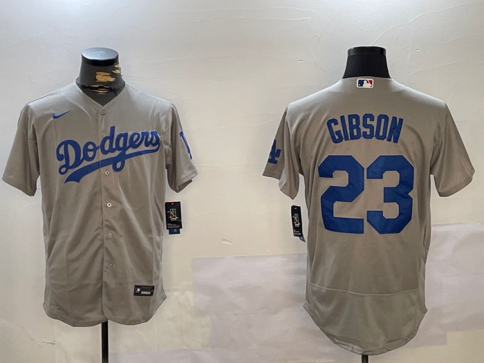 Men's Los Angeles Dodgers #23 Kirk Gibson Gray Stitched Flex Base Baseball Jersey