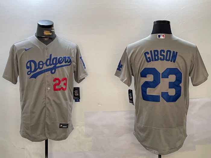 Men's Los Angeles Dodgers #23 Kirk Gibson Gray Stitched Flex Base Baseball Jerseys