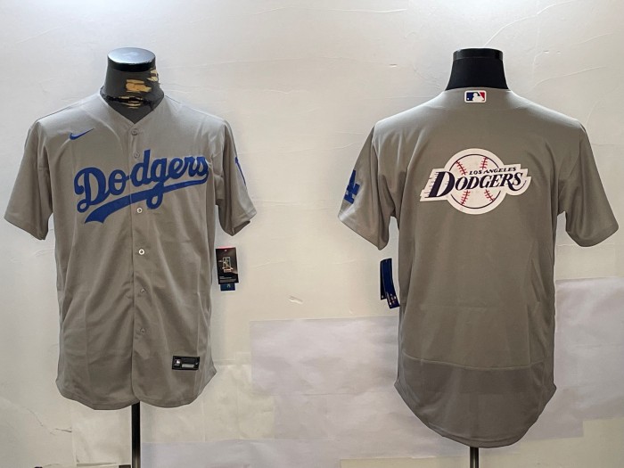 Men's Los Angeles Dodgers Big Team Logo Patch Grey Nike Flex Base MLB  Jersey