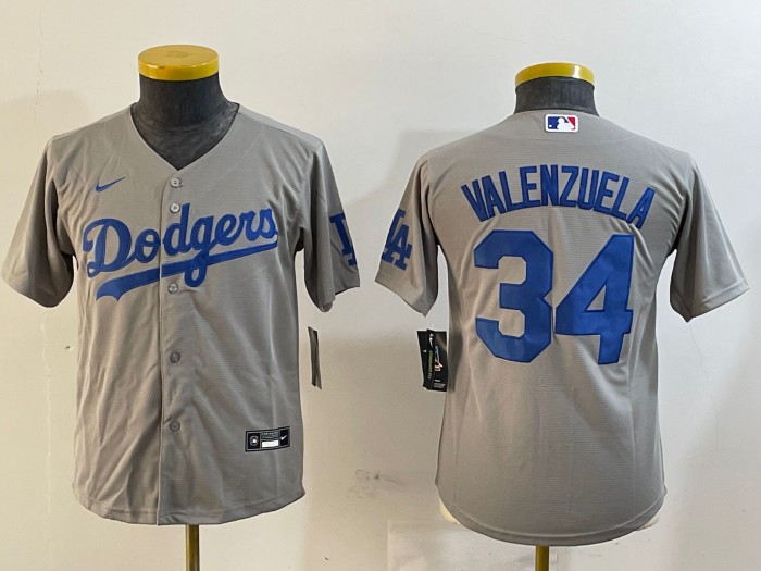 Youth Los Angeles Dodgers #34 Toro Valenzuela Gray Cool Base Stitched Baseball Jersey