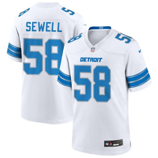 Men's Detroit Lions #58 Penei Sewell White 2024 Stitched Game Jersey