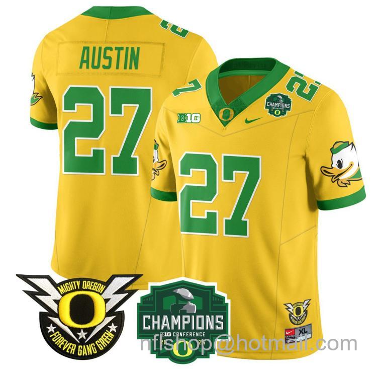 Men's Nike Daylen Austin Jersey #27 Oregon Ducks 2024 Big Ten Champions Football Yellow