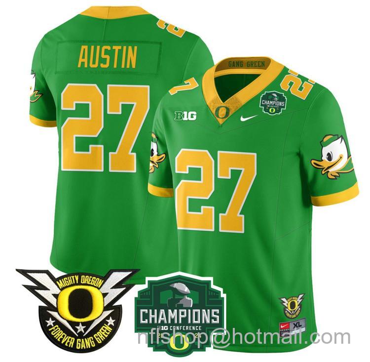 Men's Nike Daylen Austin Jersey #27 Oregon Ducks 2024 Big Ten Champions Football Green