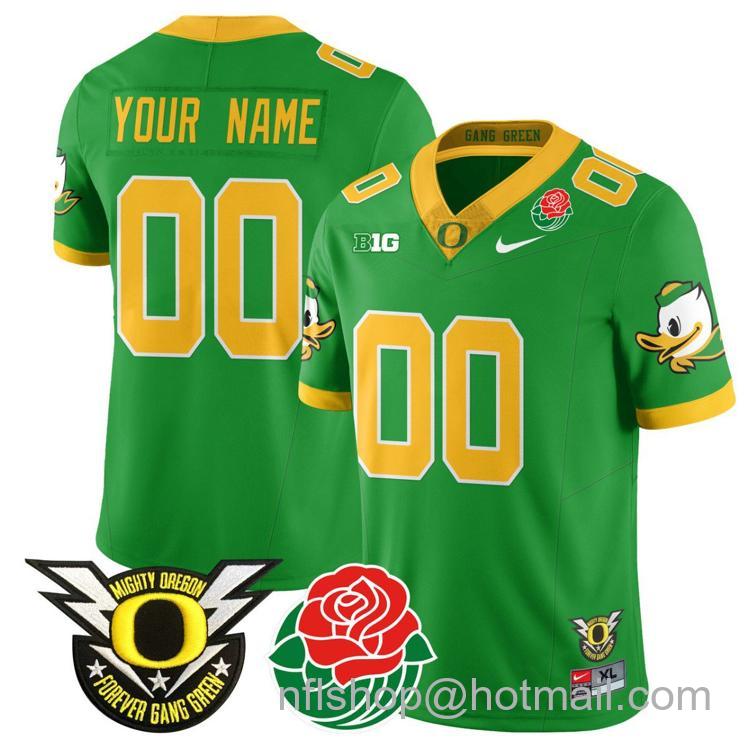 Men's Nike Custom Oregon Ducks Jersey Name, Number 2024 Rose Bowl Patch N1 Green