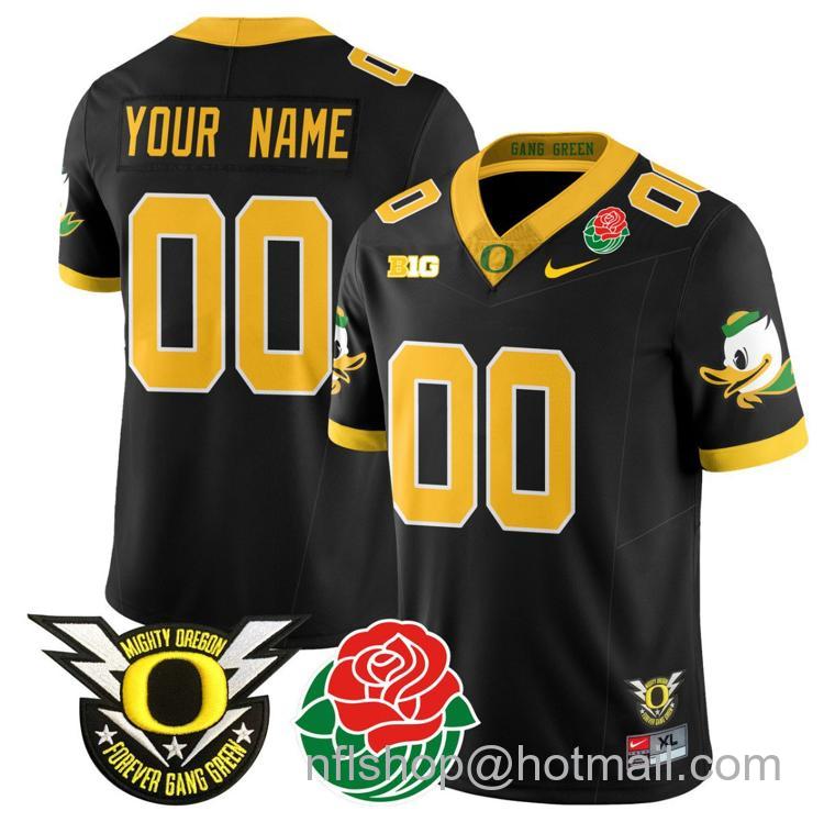 Men's Nike Custom Oregon Ducks Jersey Name, Number 2024 Rose Bowl Patch N1 Black