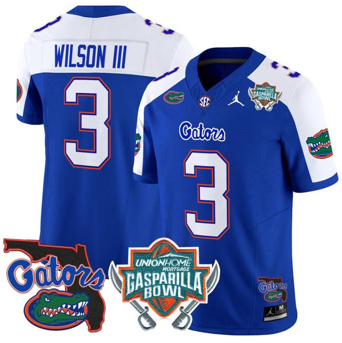 Men's Jordan Brand Eugene Wilson III Jersey #3 Florida Gators 2025 Gasparilla Bowl Patch Royal Alternate