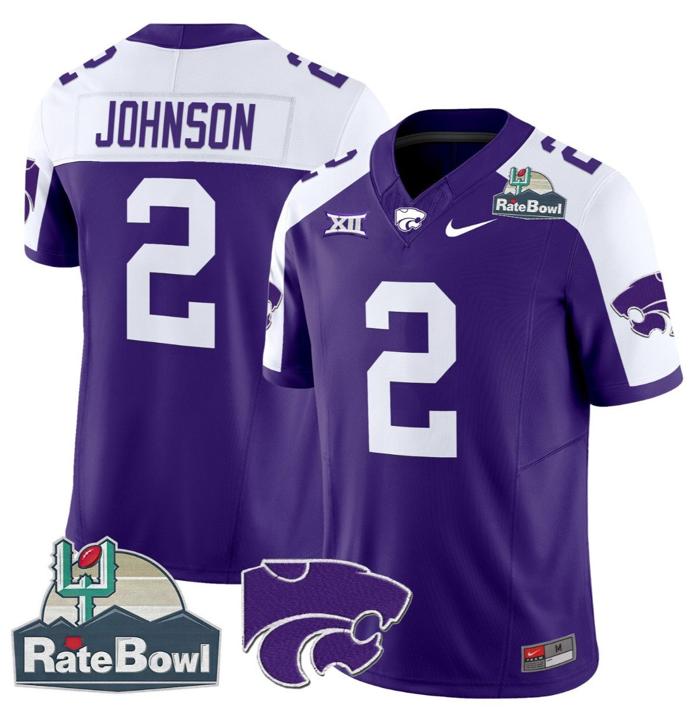 Men's Nike Avery Johnson Jersey #2 Kansas State Wildcats 2025 Rate Bowl Patch Purple Alternate