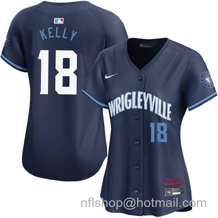 Women's Chicago Cubs #18 Carson Kelly Navy City Connect Nike Limited Stitched MLB Jersey