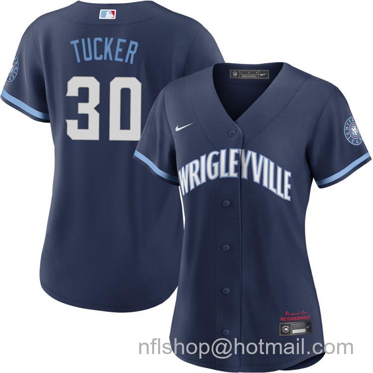 Women's Chicago Cubs #30 Kyle Tucker Navy City Connect Nike Cool Base Stitched MLB Jersey