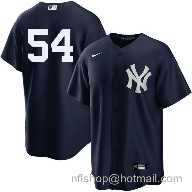 Men's New York Yankees #54 Max Fried Navy Alternate Road Without Name Nike Cool Base Stitched MLB Player Jerseys