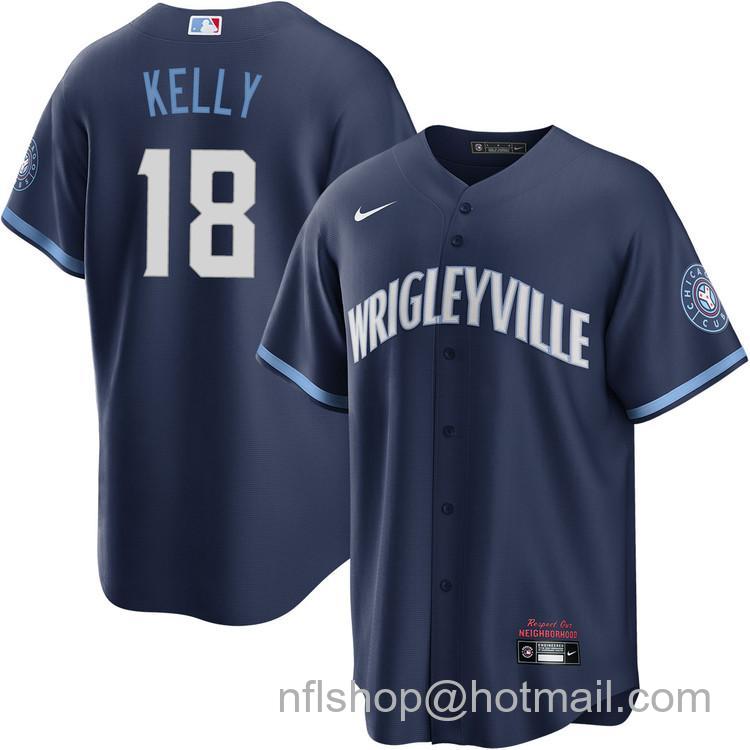 Men's Chicago Cubs #18 Carson Kelly Navy City Connect Nike Cool Base Stitched MLB Jersey