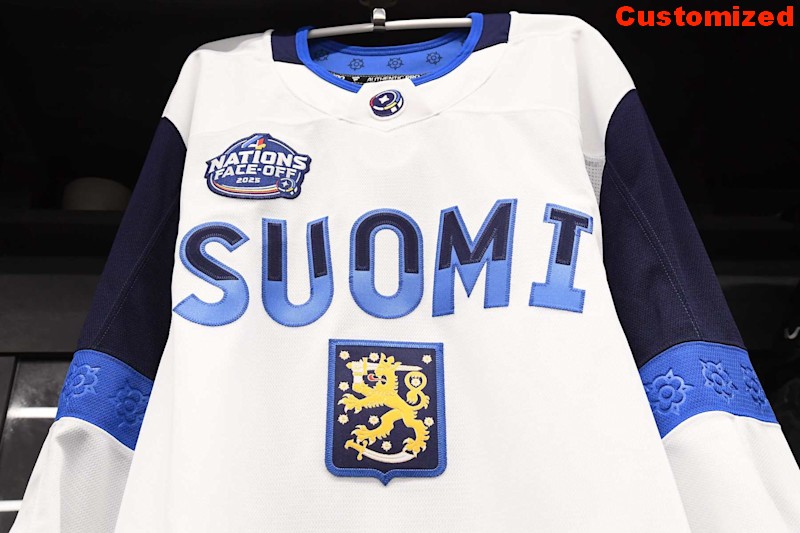 Customized Men's Fanatics Name Number Finland Team White 2025 4 Nations Face-Off Hockey Stitched Jersey