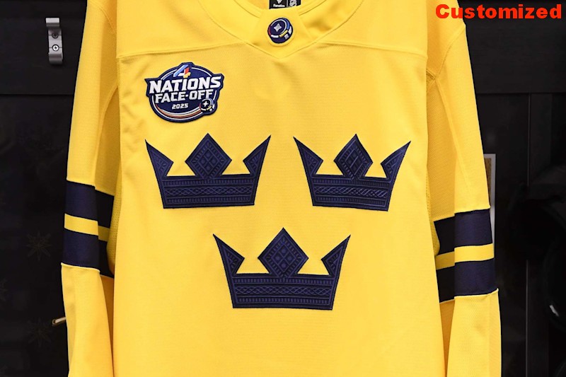 Customized Men's Fanatics Name Number Sweden Team Yellow 2025 4 Nations Face-Off Hockey Stitched Jersey