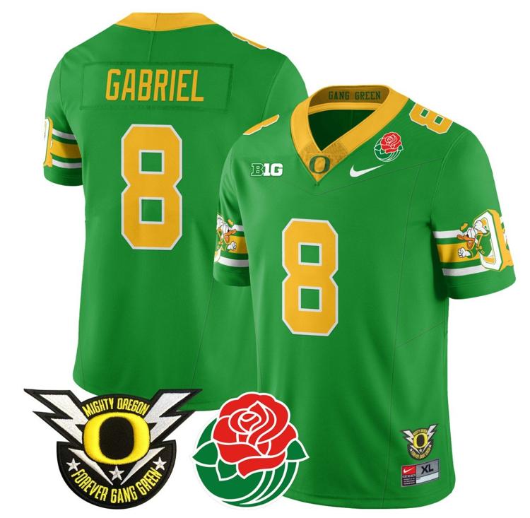 Men's Nike Dillon Gabriel Jersey #8 Oregon Ducks 2024 Rose Bowl Patch Football Green