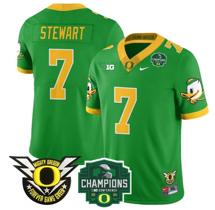 Men's Nike Evan Stewart Jersey #7 Oregon Ducks 2024 Big Ten Champions Football Green