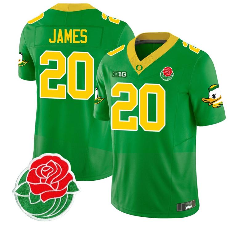 Men's Nike Jordan James Jersey #20 Oregon Ducks Rose Bowl Patch Vapor Football Green