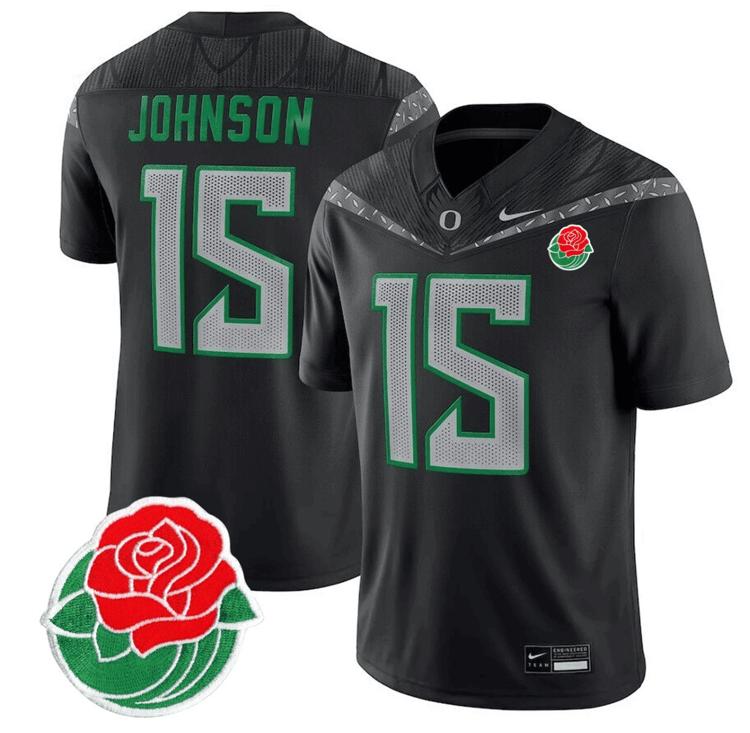 Men's Nike Tez Johnson Jersey #15 Oregon Ducks Rose Bowl Patch Vapor Football Black