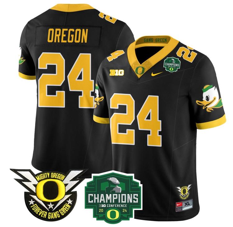 Men's Nike Oregon Jersey #24 Oregon Ducks 2024 Big Ten Champions Football Stitched Black