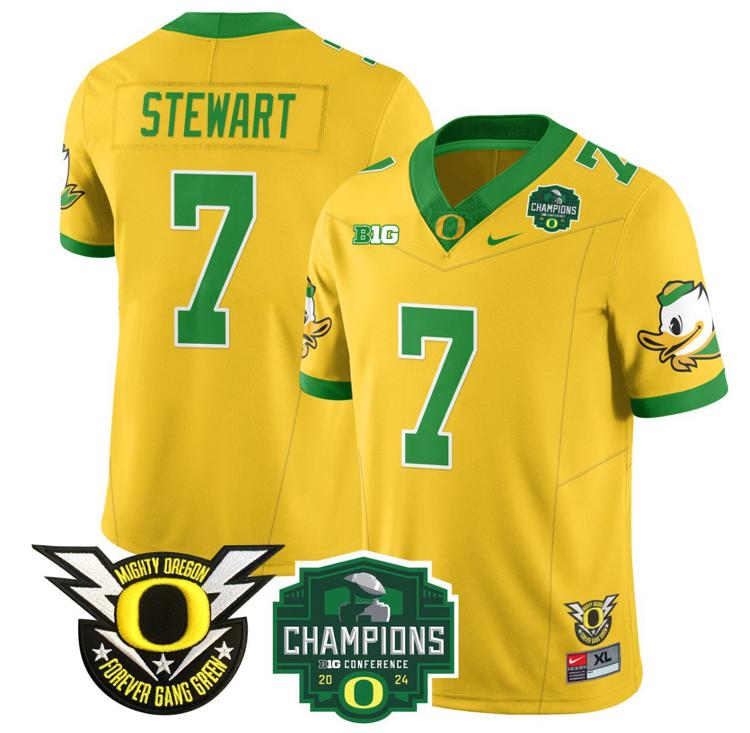 Men's Nike Evan Stewart Jersey #7 Oregon Ducks 2024 Big Ten Champions Football Yellow