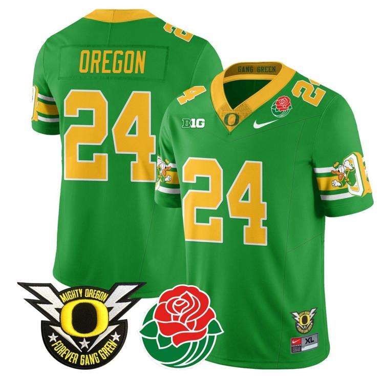 Men's Nike Oregon Jersey #24 Oregon Ducks 2024 Rose Bowl Patch Football Stitched Green