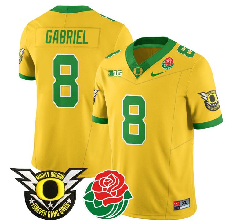 Men's Nike Dillon Gabriel Jersey #8 Oregon Ducks 2024 Mighty Rose Bowl Patch N2 Yellow