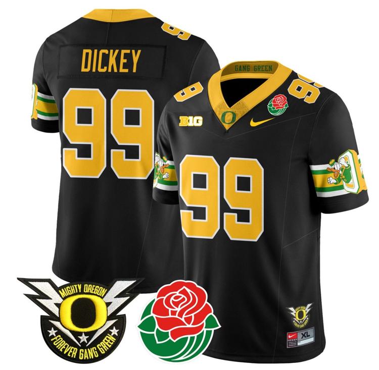 Men's Nike Jurrion Dickey Jersey #99 Oregon Ducks 2024 Rose Bowl Patch Football Black