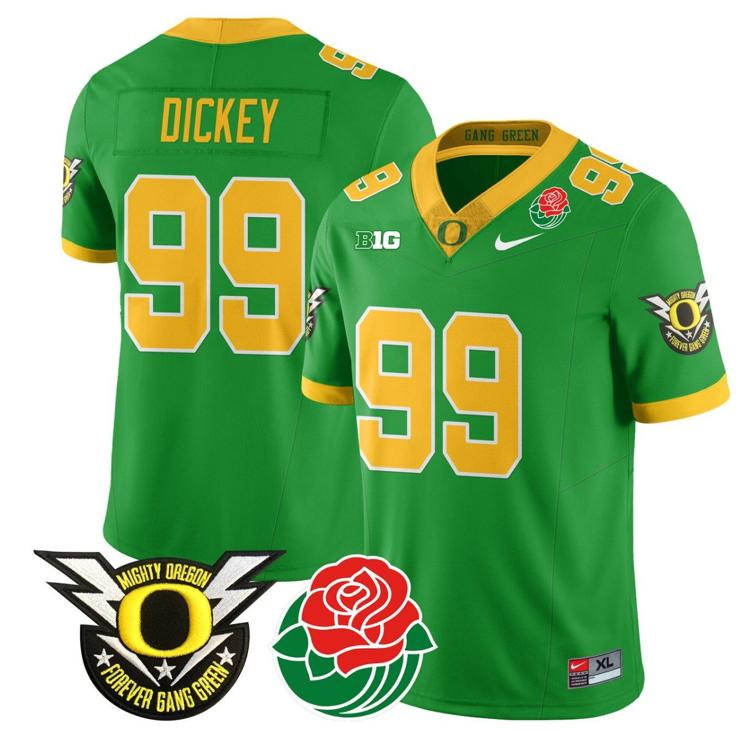 Men's Nike Jurrion Dickey Jersey #99 Oregon Ducks 2024 Mighty Rose Bowl Patch N2 Green