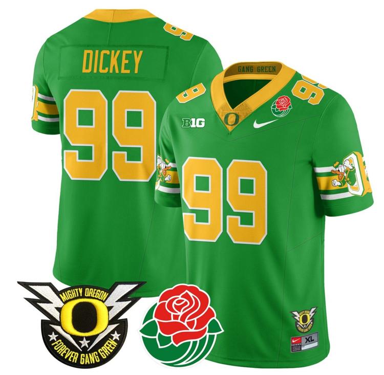 Men's Nike Jurrion Dickey Jersey #99 Oregon Ducks 2024 Rose Bowl Patch Football Green