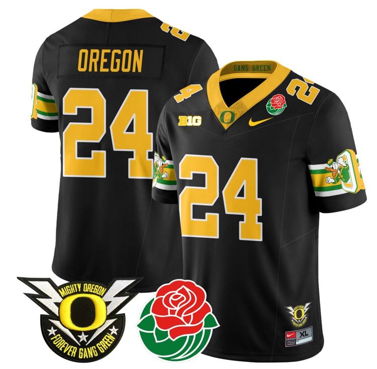 Men's Nike Oregon Jersey #24 Oregon Ducks 2024 Rose Bowl Patch Football Stitched Black