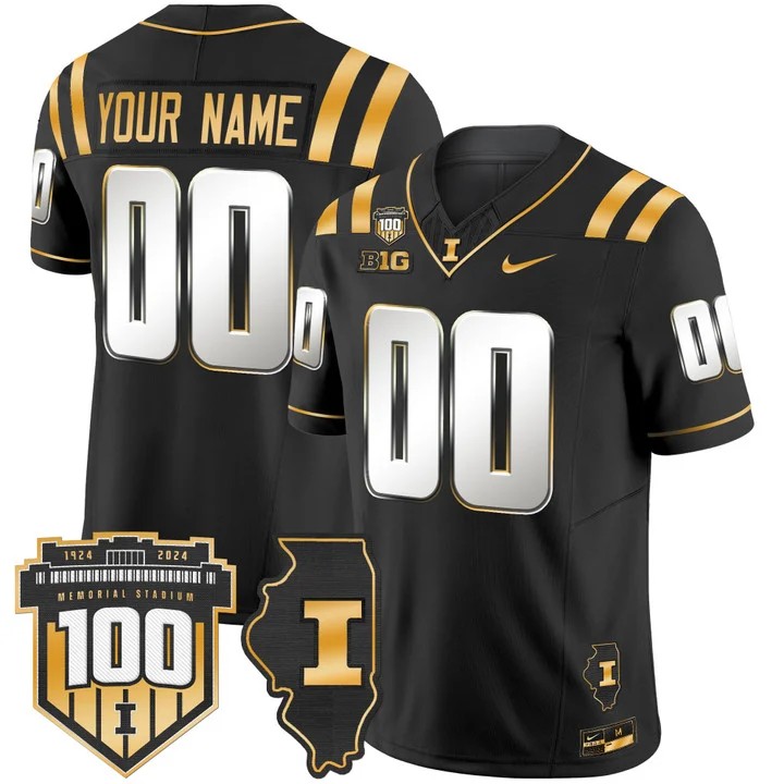 Custom Nike Men's Youth Illinois Fighting Illini 100th Memorial Stadium Patch Black Vapor Limited Stitched Football Jersey