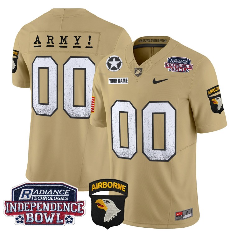 Custom Nike Men's Youth Army Black Knights Independence Bowl Patch Airborne 2024 Vapor Limited Stitched Football Jersey Tan