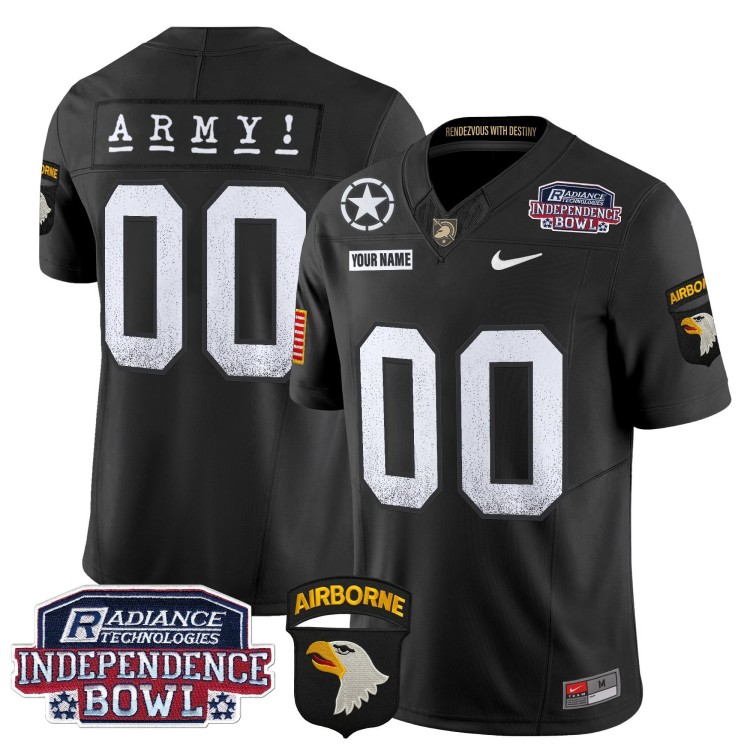 Custom Nike Men's Youth Army Black Knights Independence Bowl Patch Airborne 2024 Vapor Limited Stitched Football Jersey Black